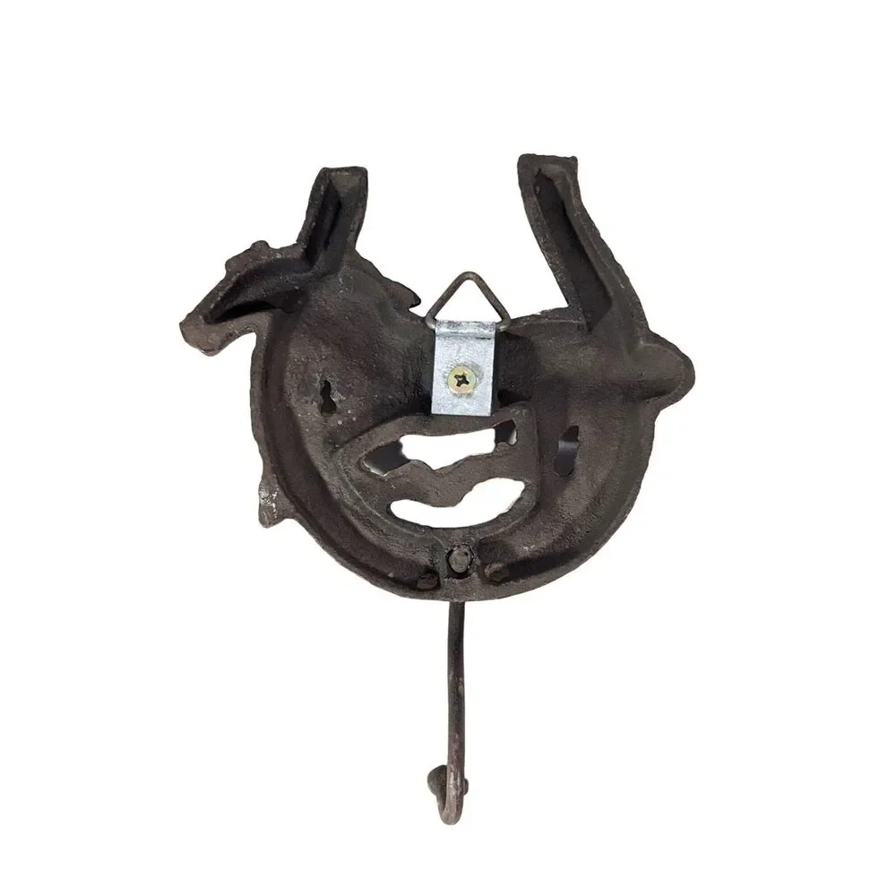 Running Horse and Horseshoe Cast Iron Wall Hook 5.5 x 4-in Country Farm Life NEW